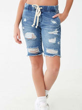 Women's Elastic Waist Ripped Denim Shorts