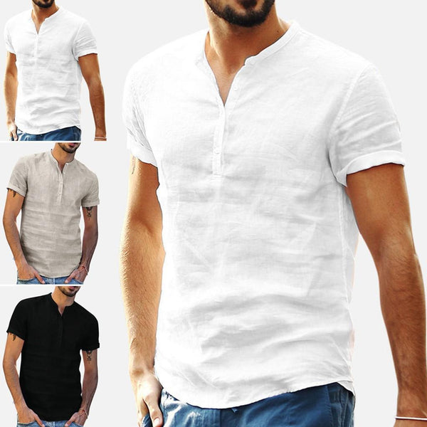 Collar Cotton Linen Shirts With Short Sleeves Shirt