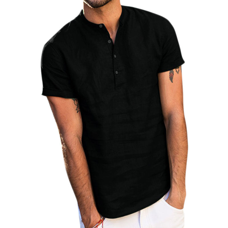 Collar Cotton Linen Shirts With Short Sleeves Shirt