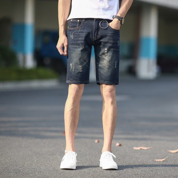 Summer Denim Shorts Men's Ripped Five-point Pants Plus Size Shorts