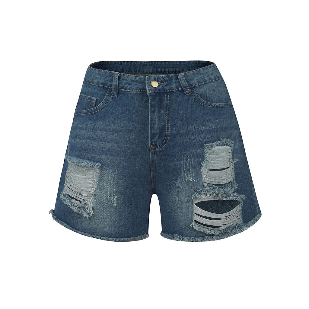 High Waist Ripped Washed Denim Shorts