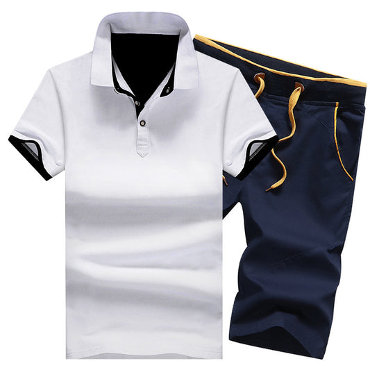 Men's Lapel Cotton Polo Shorts Plus Size Cotton Casual Sports Suit