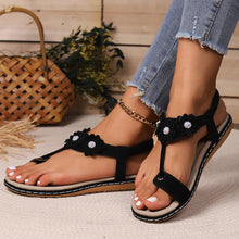 Women's Sandals With Three Flowers And Herringbone Casual Solid Color Breathable