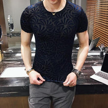 Men's Gold Velvet Ice Silk Cut-out Breathable Short Sleeve Round Neck T-shirt