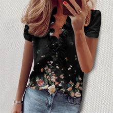 European And American Summer Ruffles Short Sleeve Slim Flower Print