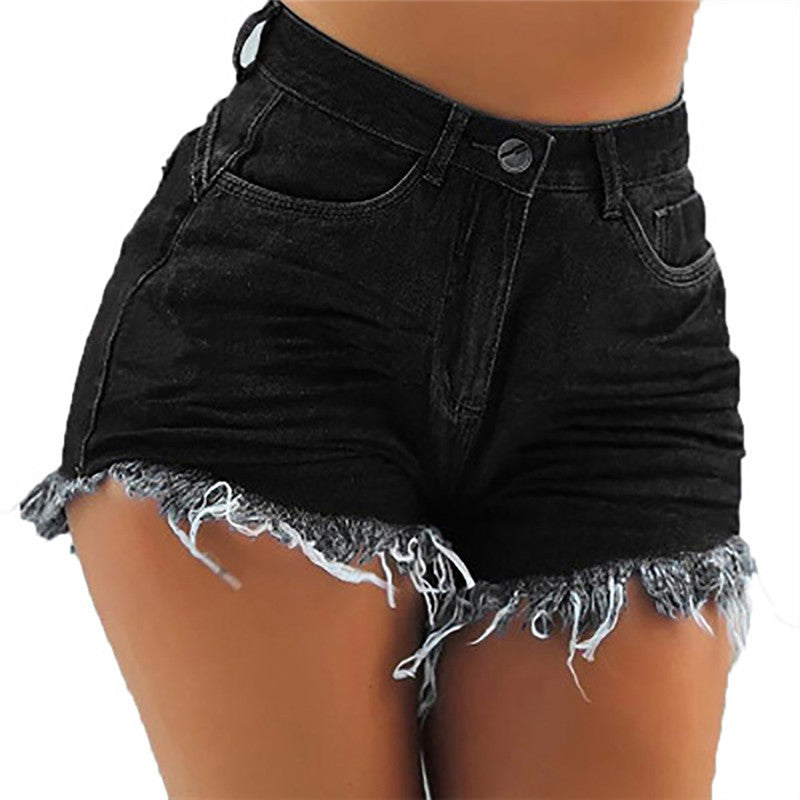 Mid-waist Ripped Sexy Fringed Denim Shorts