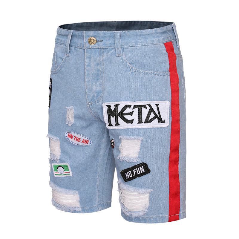 Men's Fashion Denim Ripped Embroidered Loose Straight Jeans