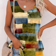 New Striped Printed Button Loose U-neck Vest T-shirt