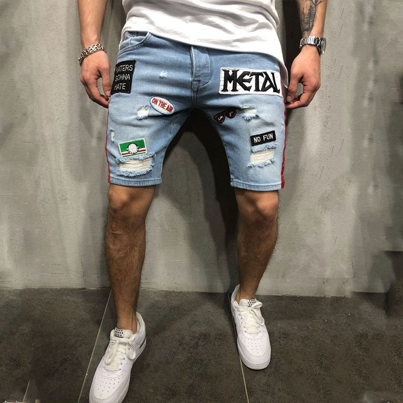 Men's Fashion Denim Ripped Embroidered Loose Straight Jeans